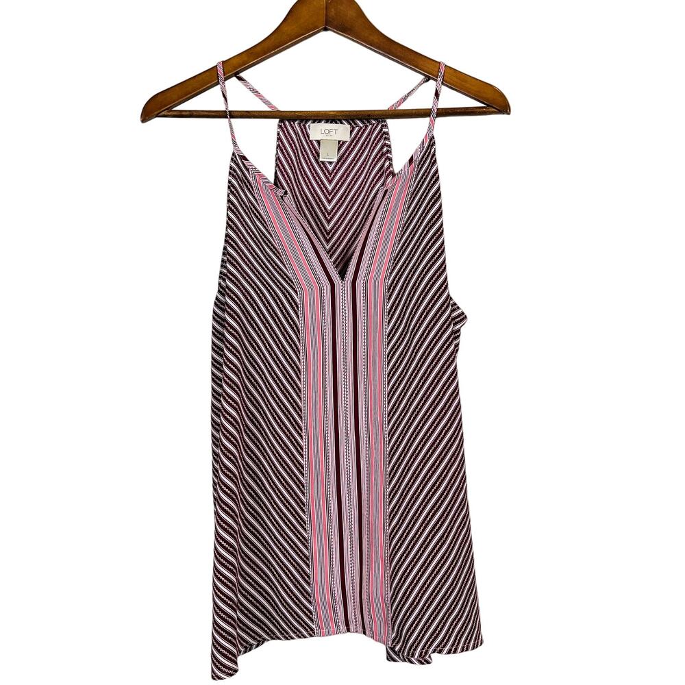 LOFT Striped Strappy Tank Tunic Print Red - L